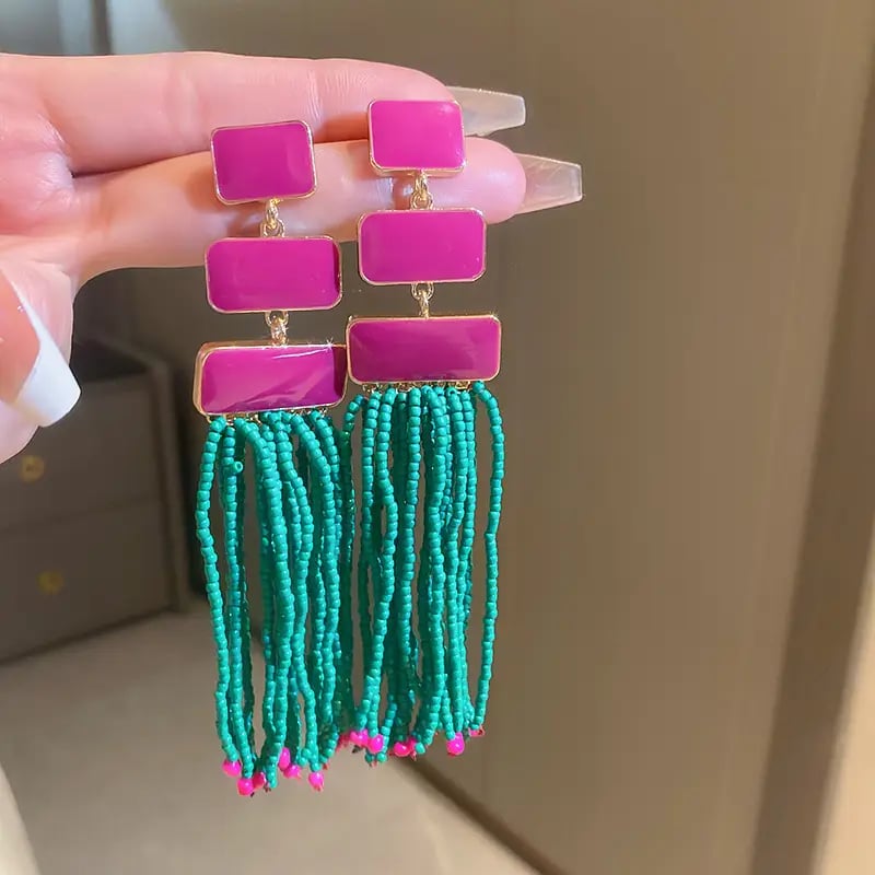 Seed Bead Tassel Earrings