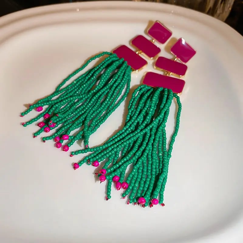 Seed Bead Tassel Earrings