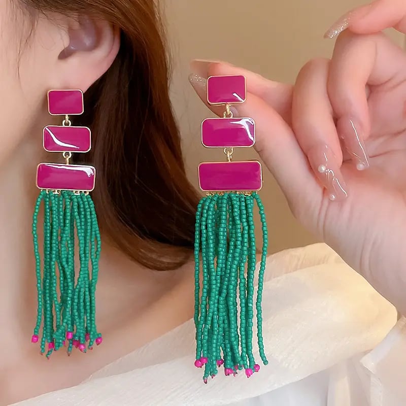 Seed Bead Tassel Earrings