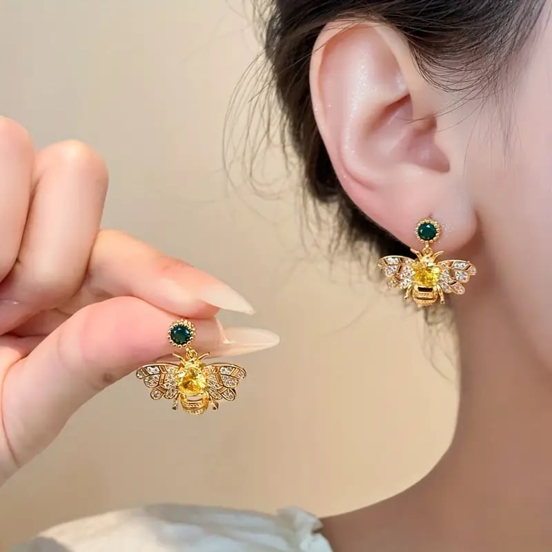Embellished Bee Drop Earrings