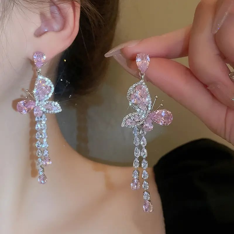 Butterfly Teardrop Tassel Earrings