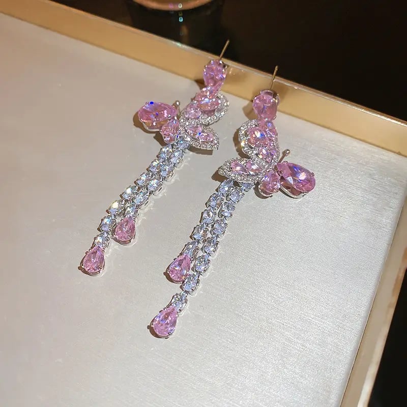 Butterfly Teardrop Tassel Earrings