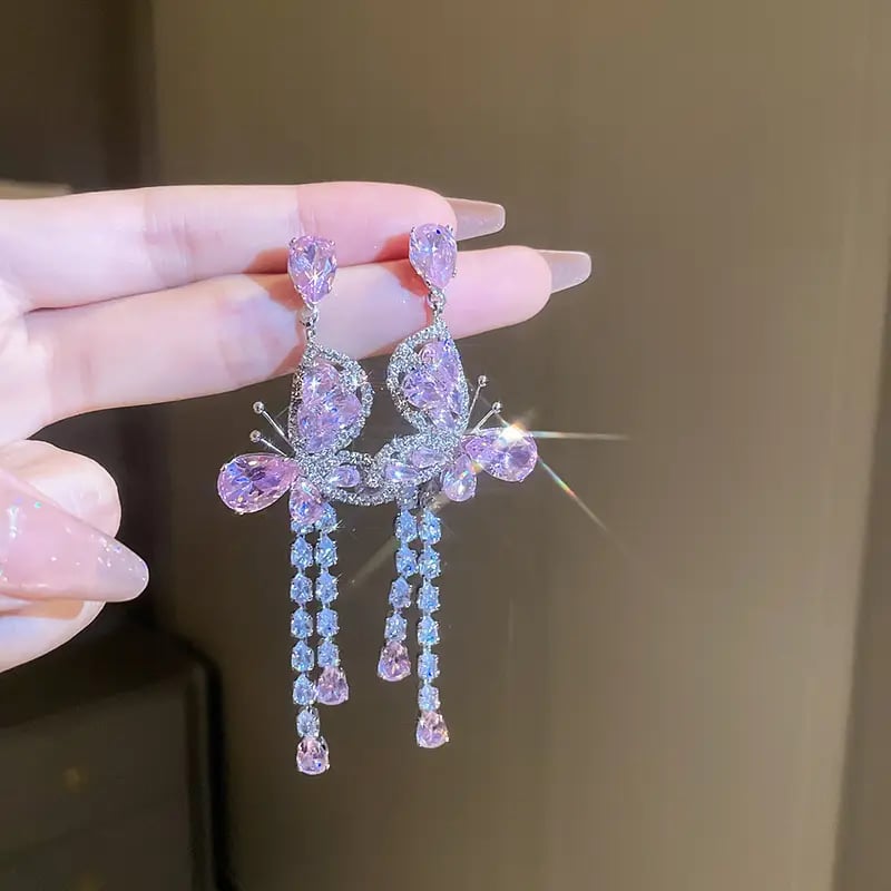 Butterfly Teardrop Tassel Earrings