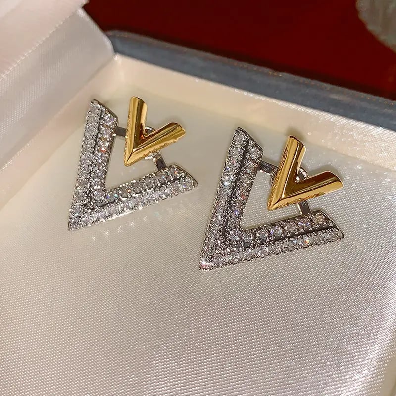 Two Tone V-Shaped Stud Earrings