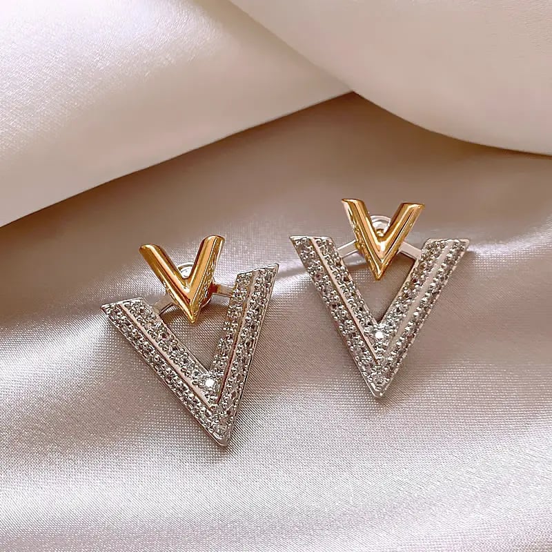 Two Tone V-Shaped Stud Earrings