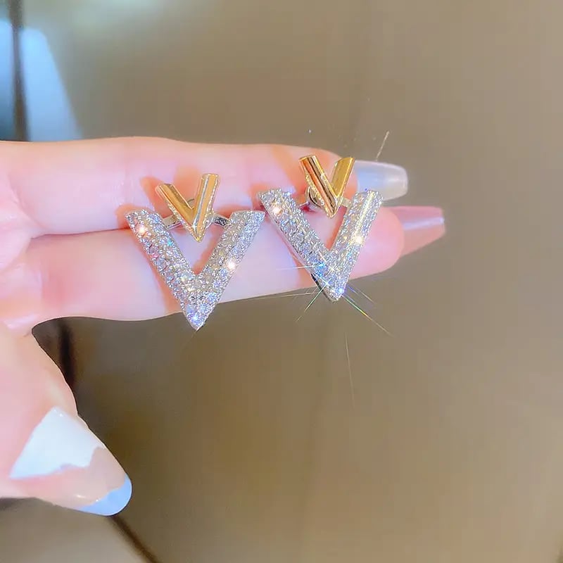 Two Tone V-Shaped Stud Earrings