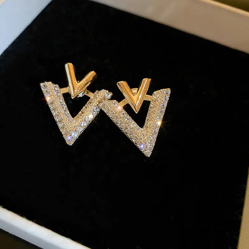 Two Tone V-Shaped Stud Earrings