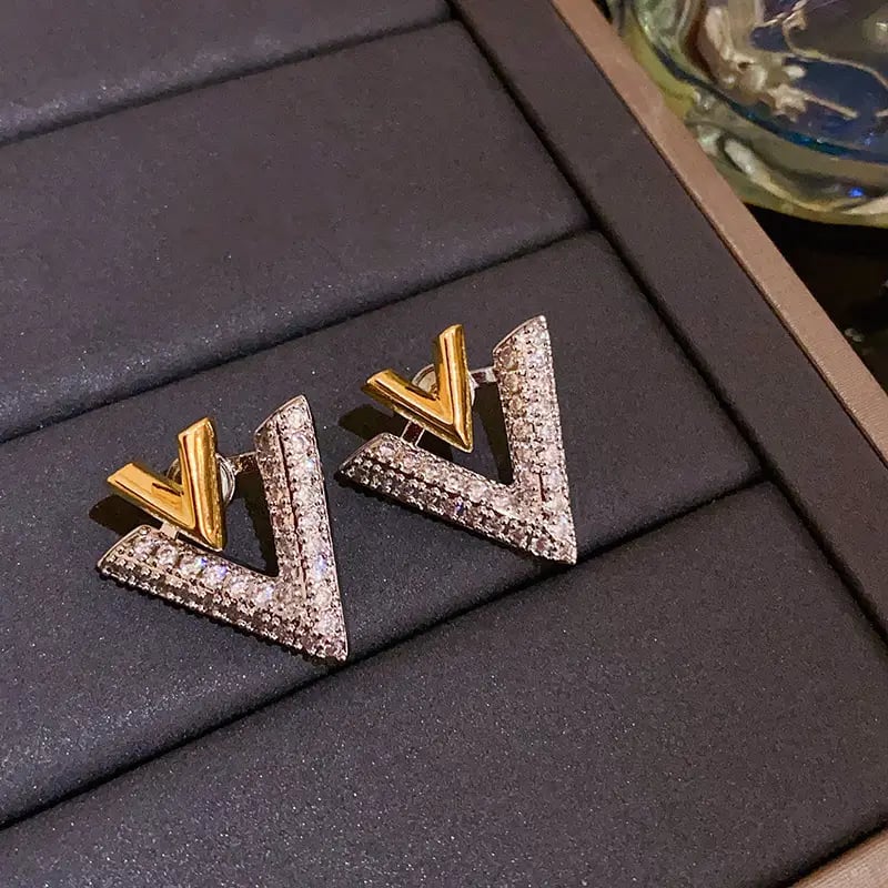 Two Tone V-Shaped Stud Earrings