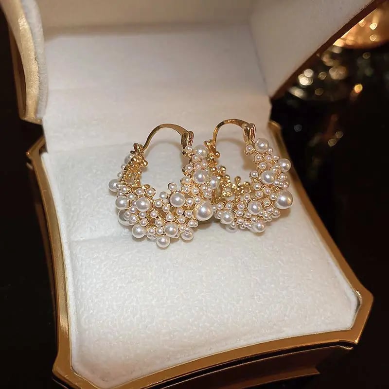 Hollow-Out Pearl Huggie Earrings