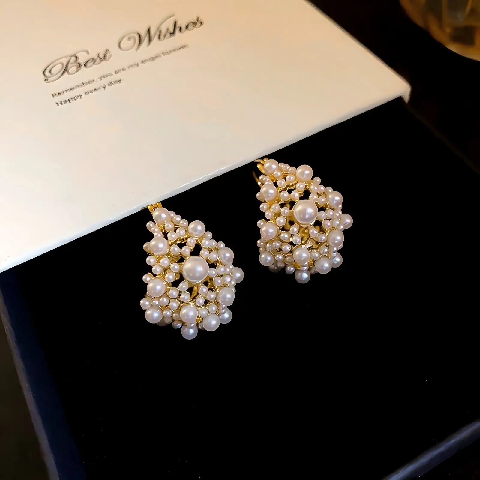Hollow-Out Pearl Huggie Earrings