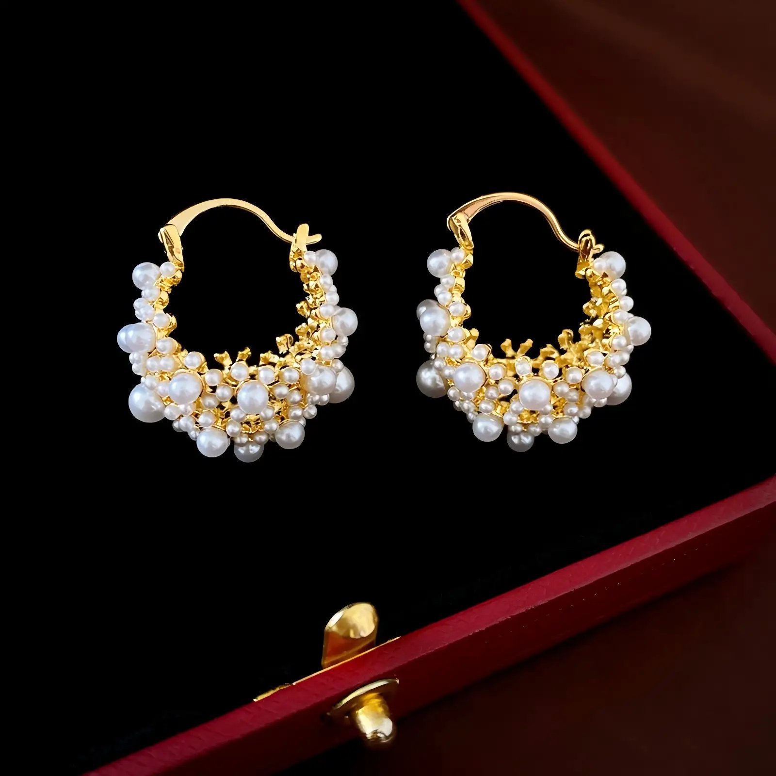 Hollow-Out Pearl Huggie Earrings