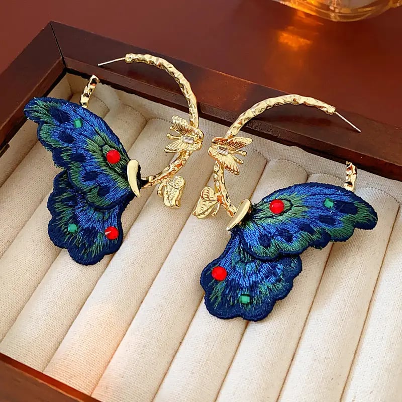 Butterfly Rhinestone Hoop Earrings