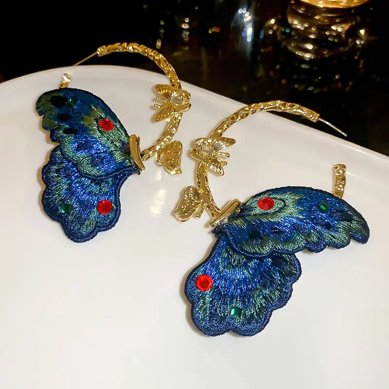 Butterfly Rhinestone Hoop Earrings