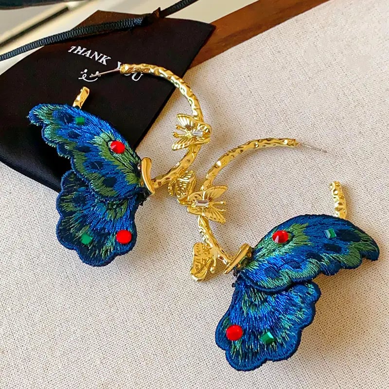 Butterfly Rhinestone Hoop Earrings