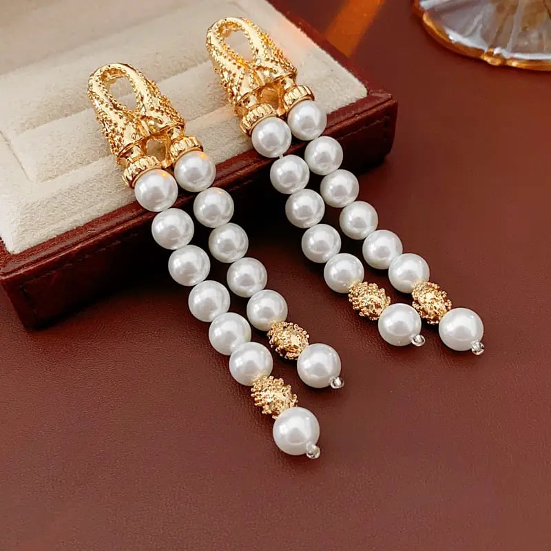 Double Layer Faux Pearl Tassel Earrings