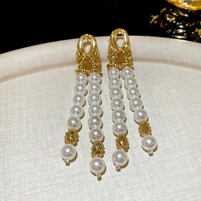 Double Layer Faux Pearl Tassel Earrings