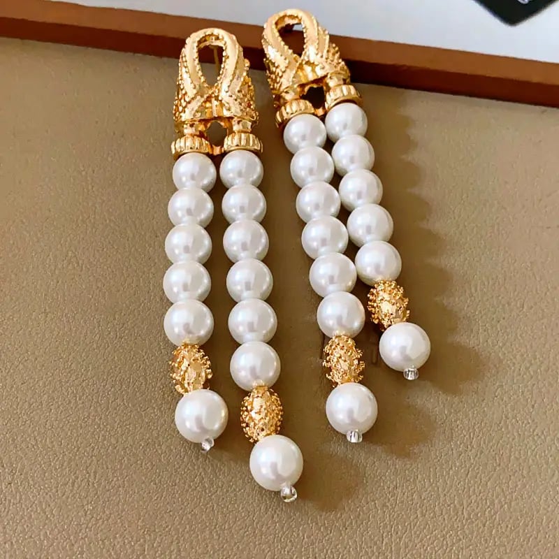 Double Layer Faux Pearl Tassel Earrings