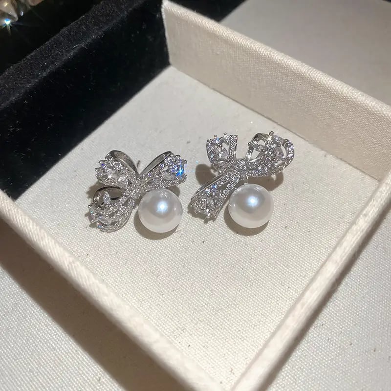 Faux Pearl Bow Knot Stud Earrings
