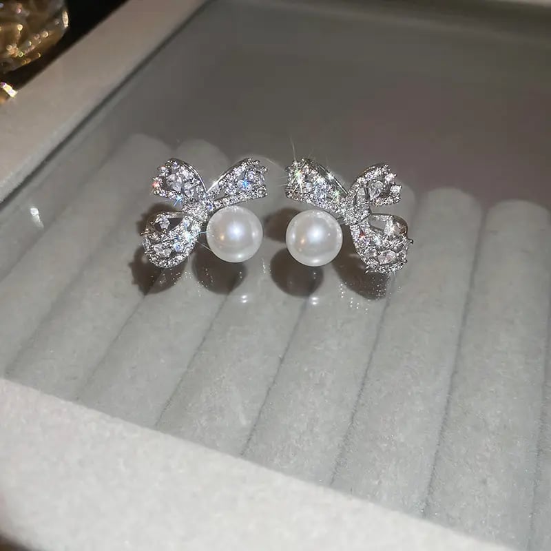 Faux Pearl Bow Knot Stud Earrings