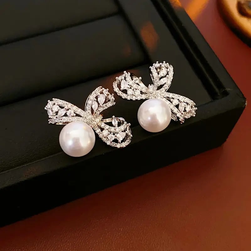 Faux Pearl Bow Knot Stud Earrings