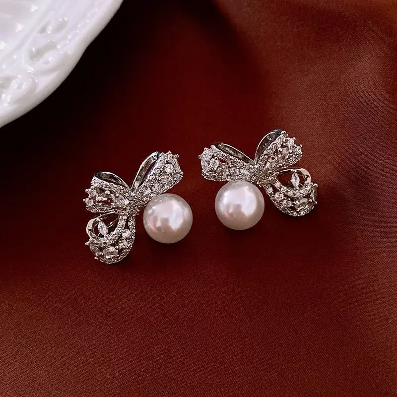 Faux Pearl Bow Knot Stud Earrings