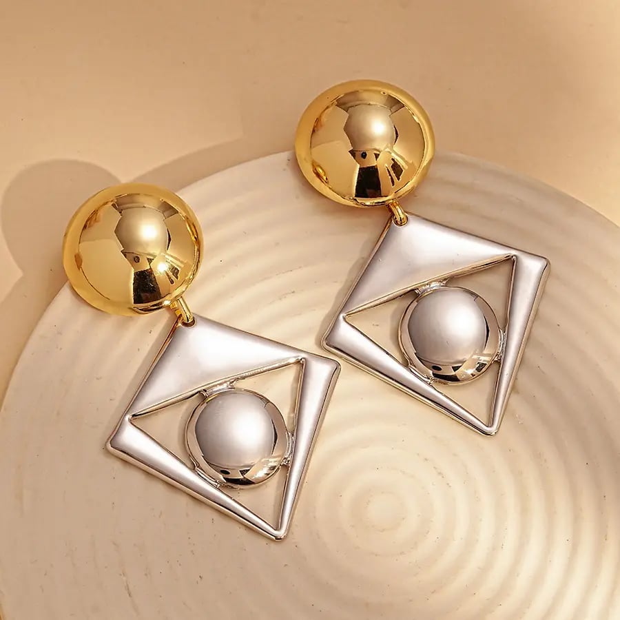 Two-Tone Geometric Drop Earrings