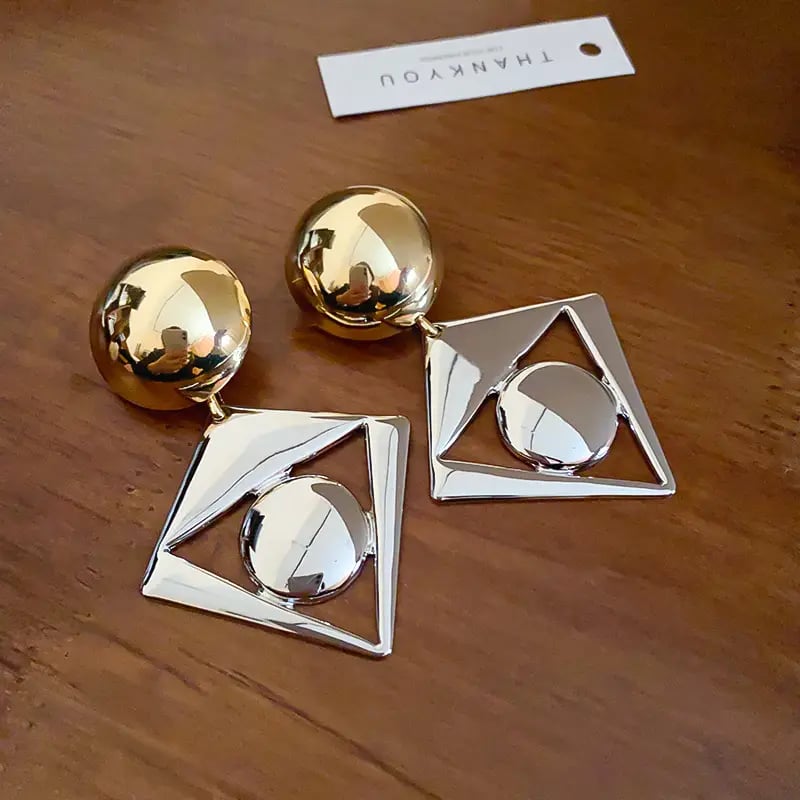 Two-Tone Geometric Drop Earrings