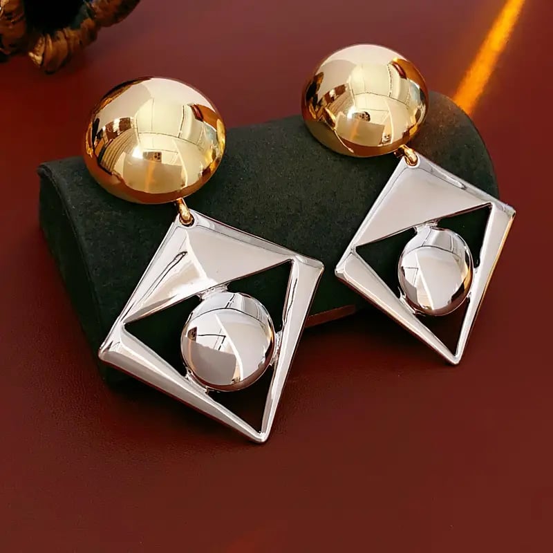 Two-Tone Geometric Drop Earrings