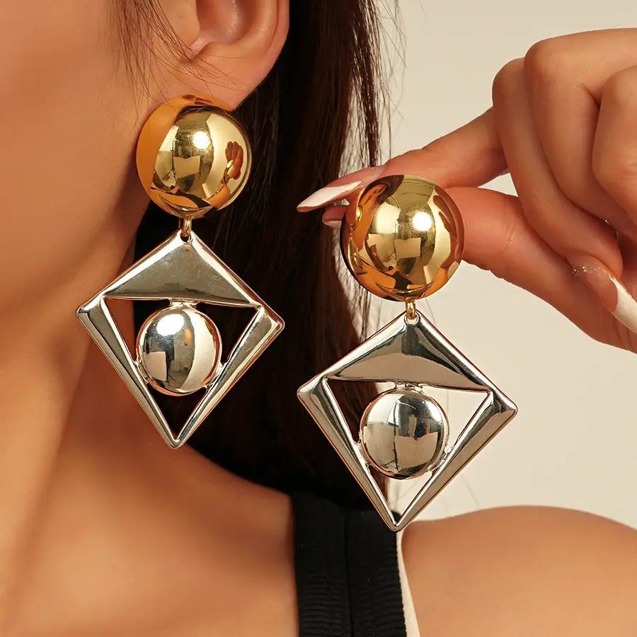 Two-Tone Geometric Drop Earrings