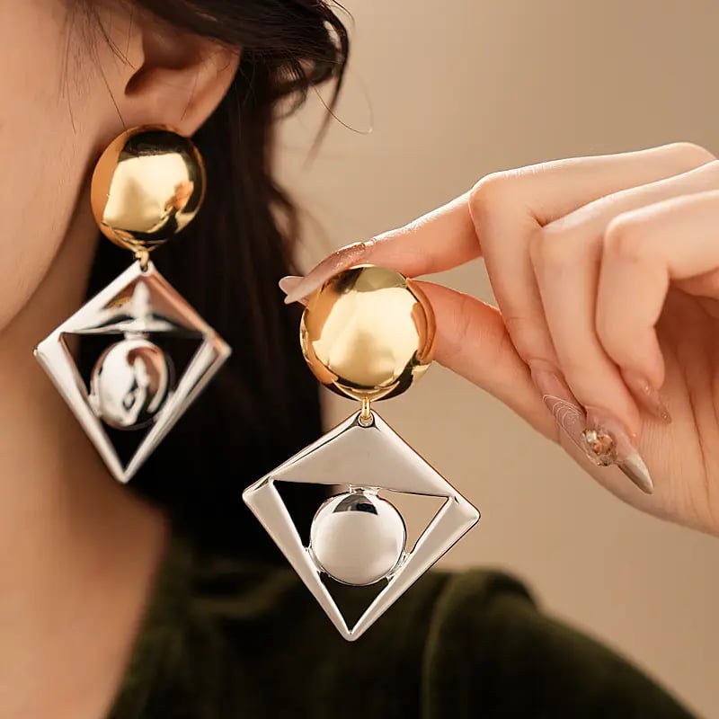 Two-Tone Geometric Drop Earrings