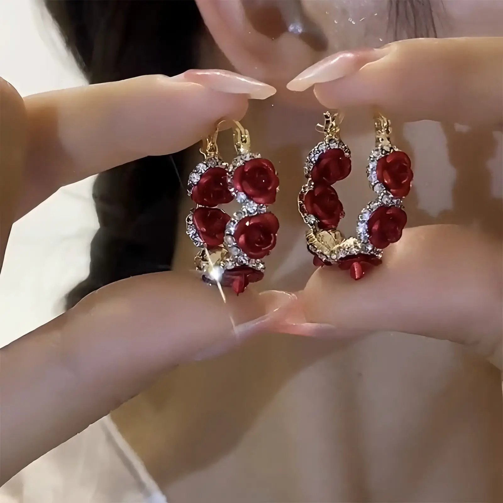 Red Rose Hoop Earrings