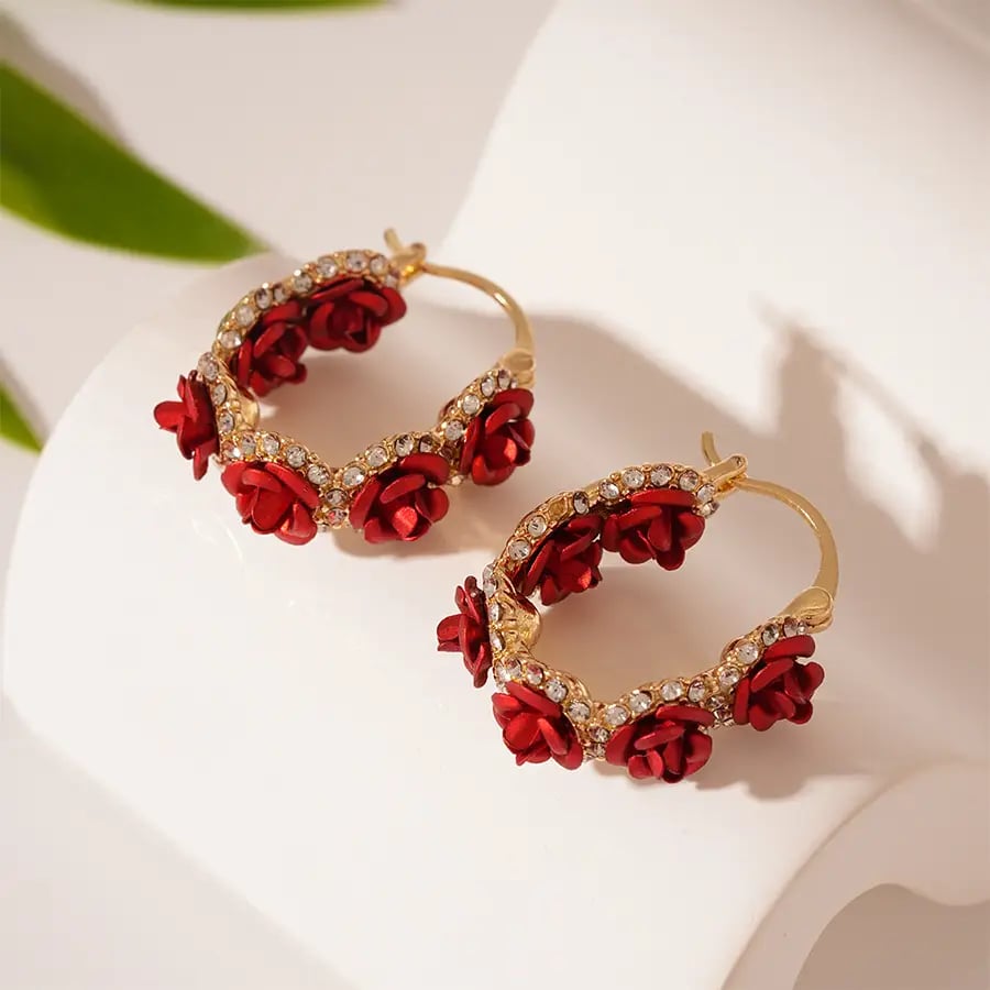 Red Rose Hoop Earrings