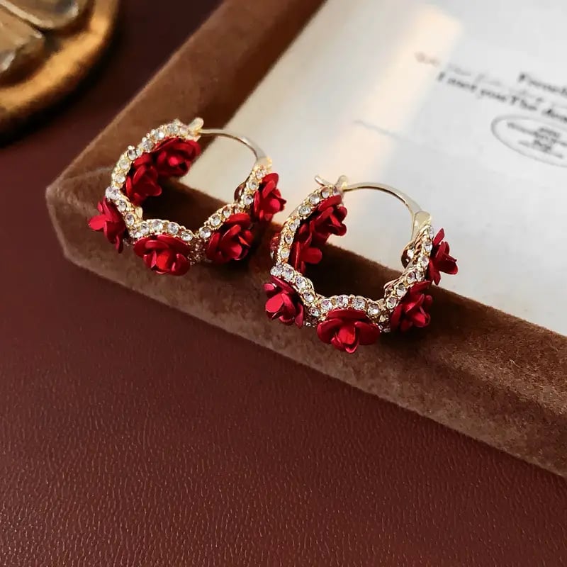 Red Rose Hoop Earrings