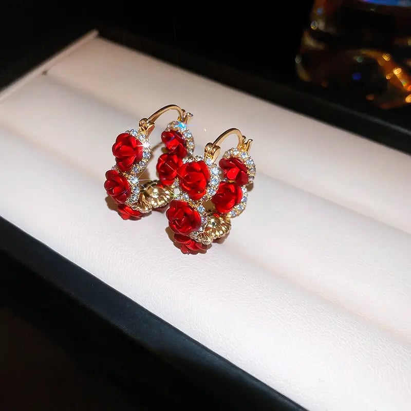 Red Rose Hoop Earrings