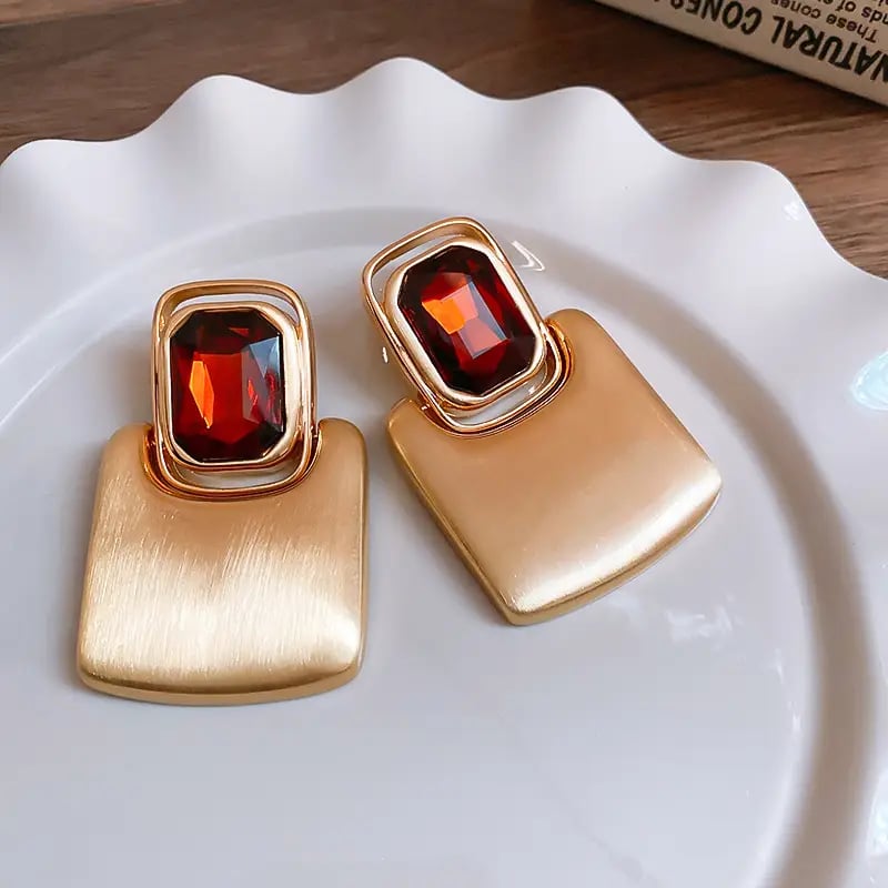 Rectangle Brushed Metal Drop Earrings