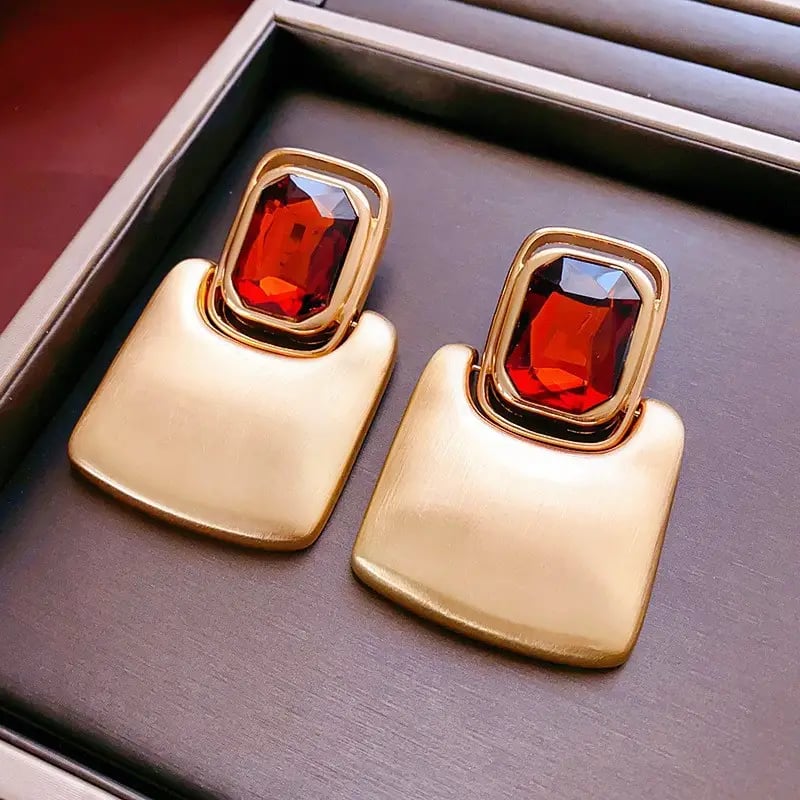 Rectangle Brushed Metal Drop Earrings