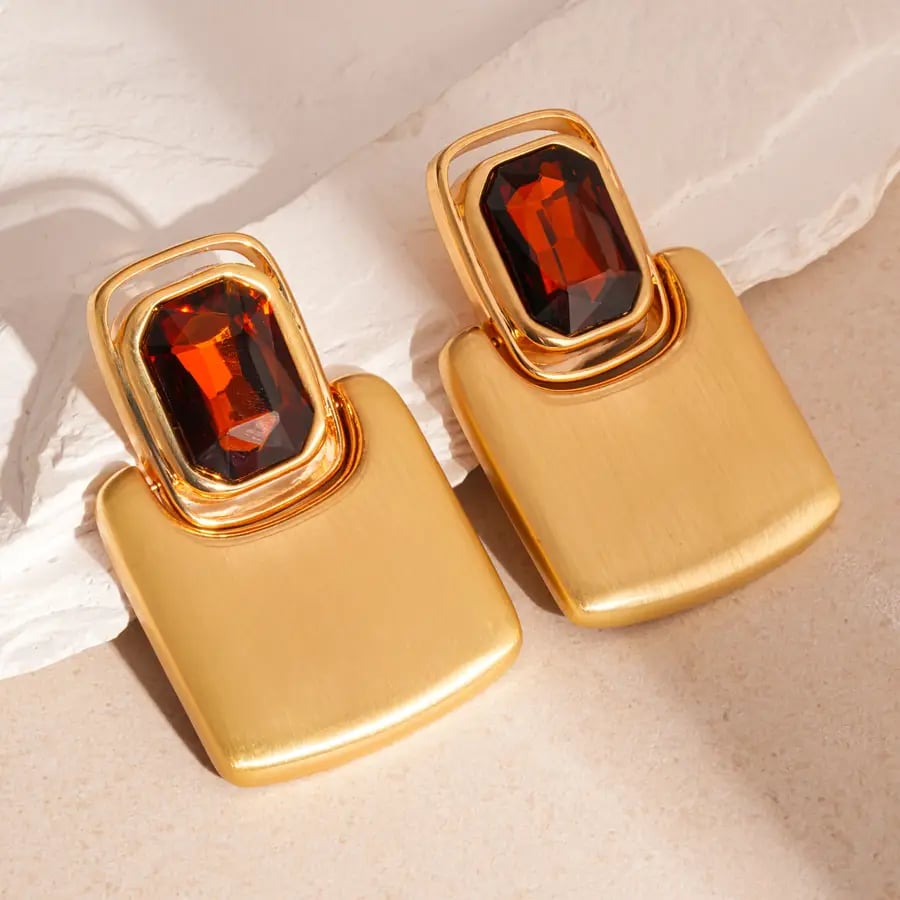 Rectangle Brushed Metal Drop Earrings