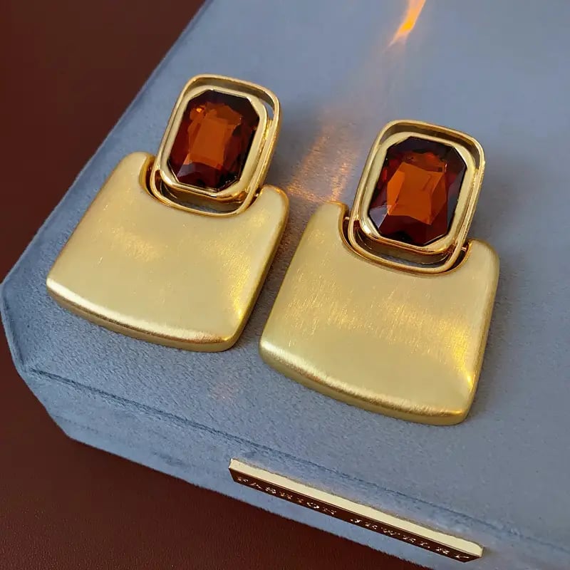 Rectangle Brushed Metal Drop Earrings