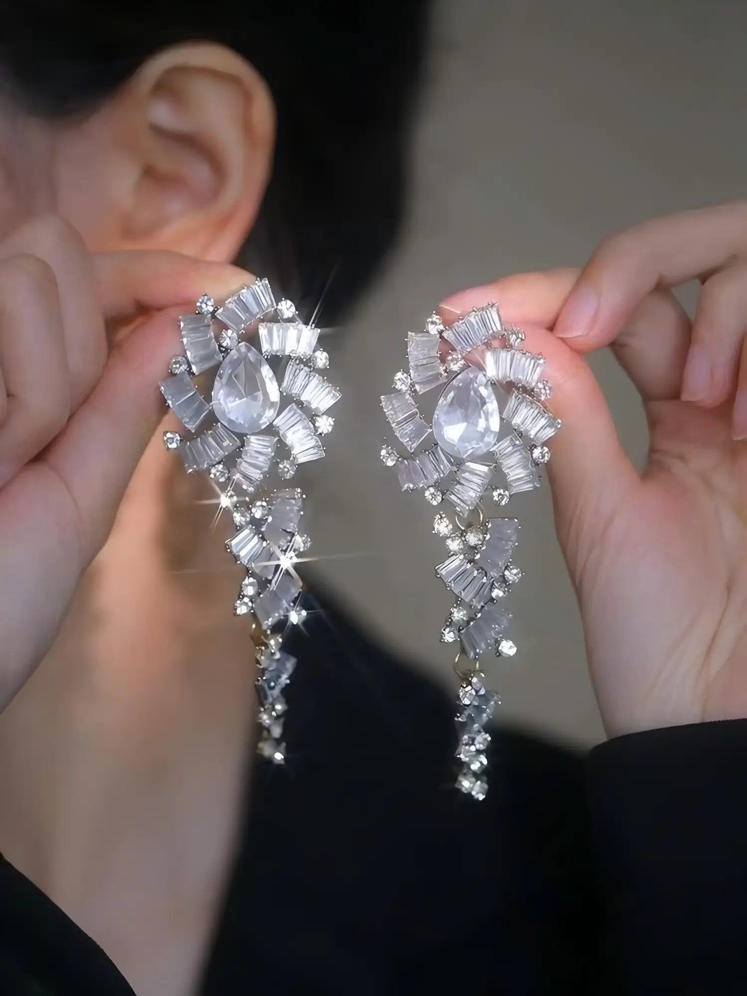 Embellished Geometric Drop Earrings