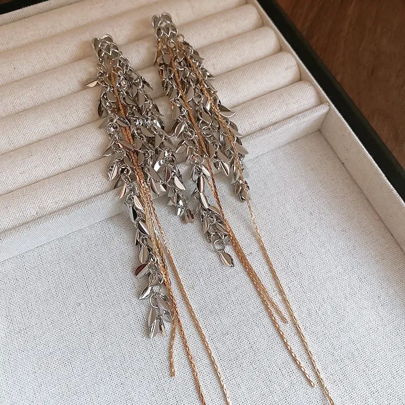 Wheat Leaf Tassel Drop Earrings
