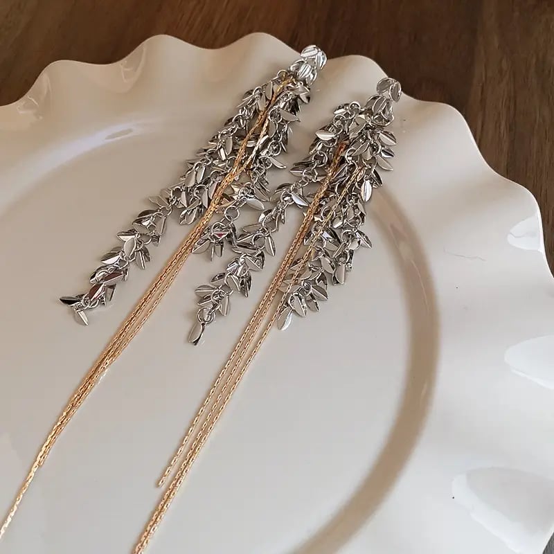 Wheat Leaf Tassel Drop Earrings