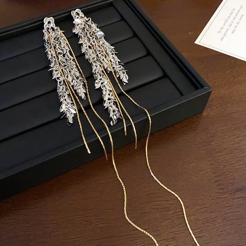 Wheat Leaf Tassel Drop Earrings