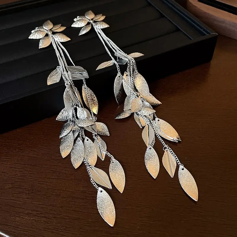 Flower Petal Leaf Tassel Drop Earrings