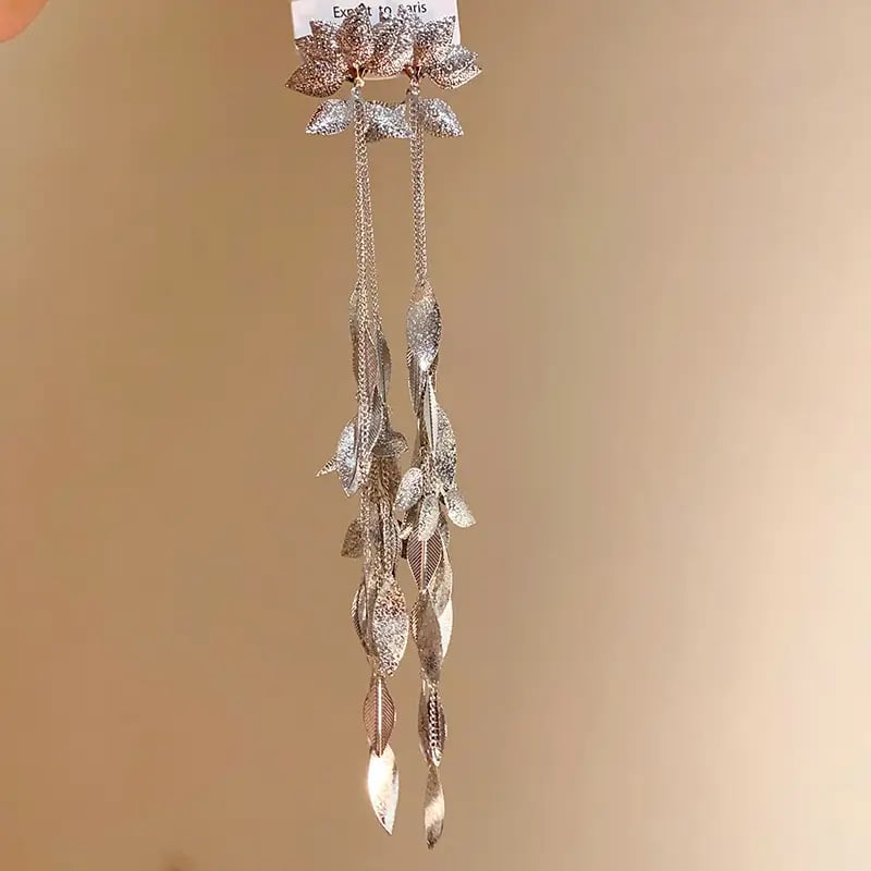 Flower Petal Leaf Tassel Drop Earrings