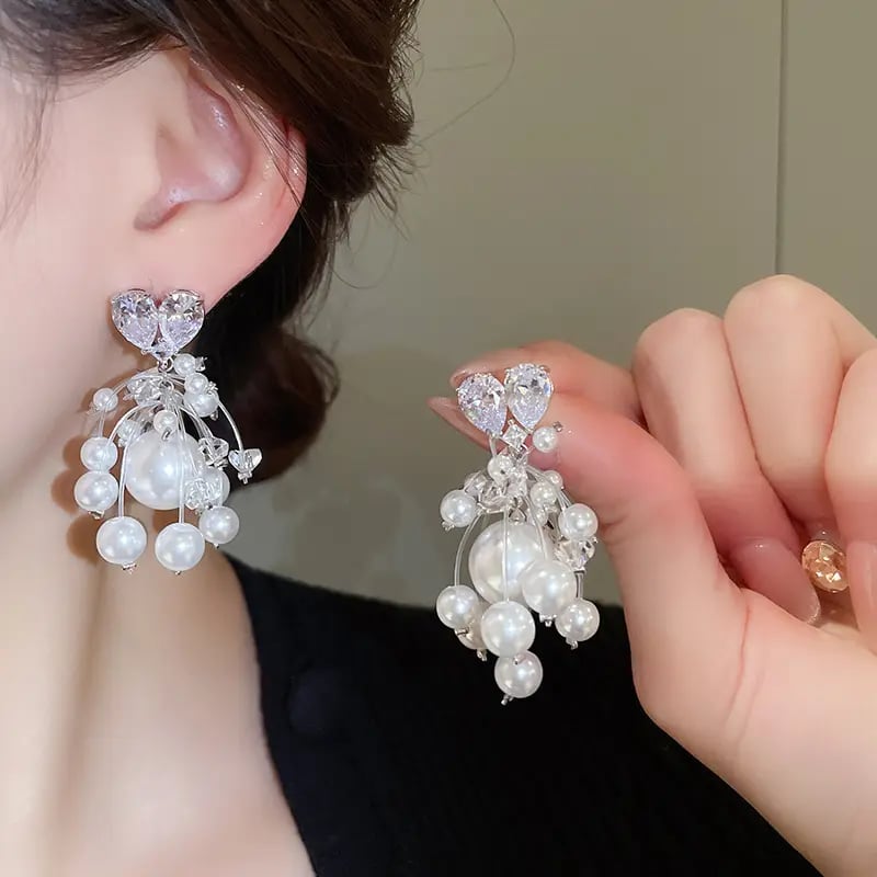 Heart Pearl Drop Earrings