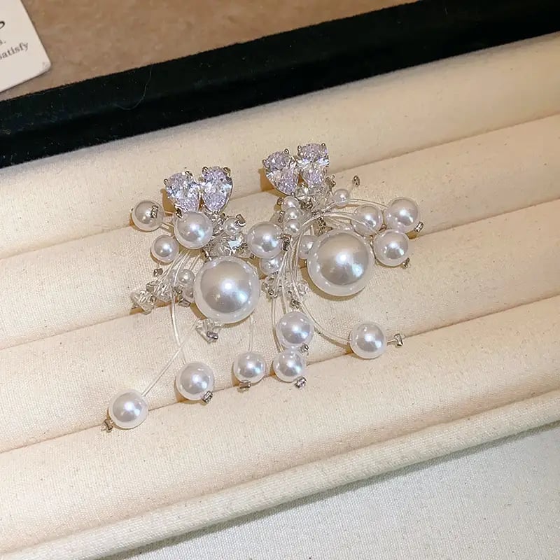 Heart Pearl Drop Earrings