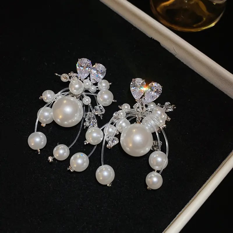 Heart Pearl Drop Earrings