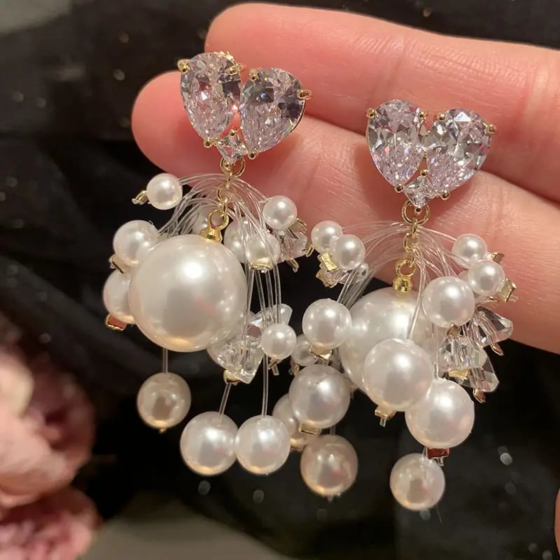 Heart Pearl Drop Earrings
