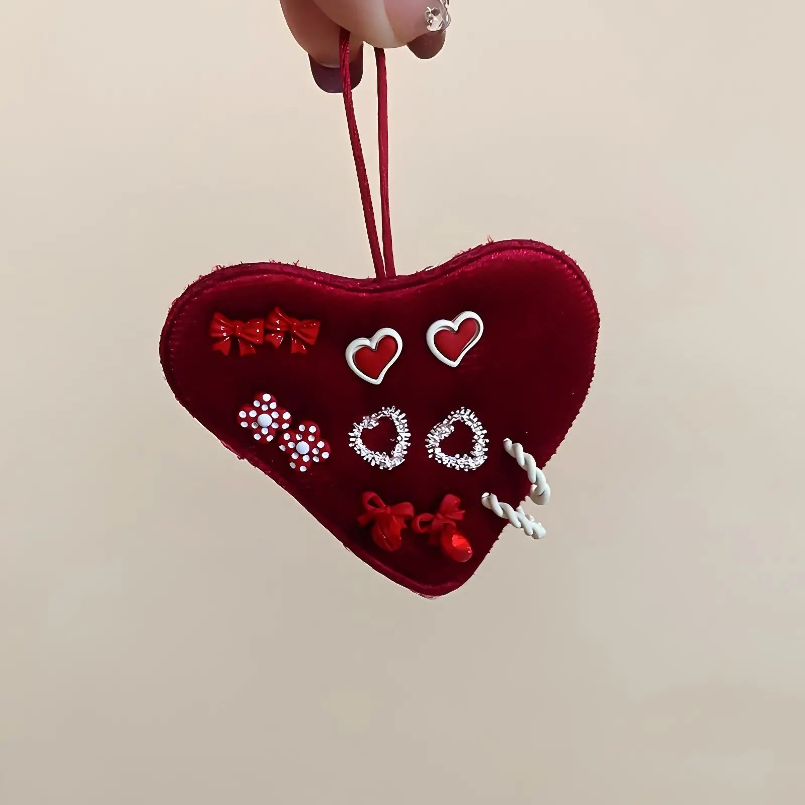 Set of 7- Rhinestone Heart and Bowknot Earrings