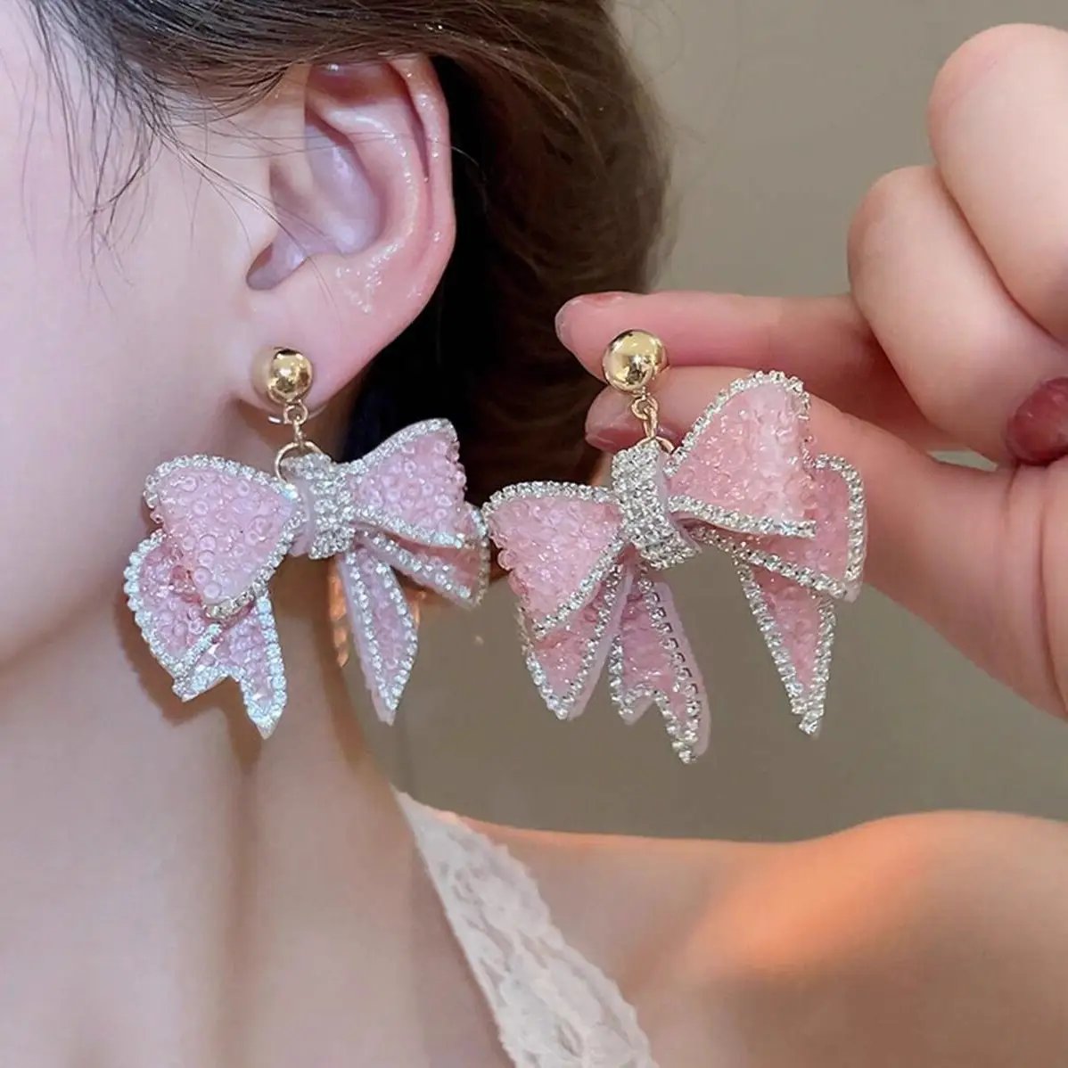 Bow Drop Embellished Earrings
